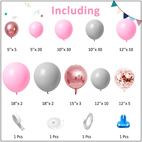 Kit de Guirnalda de Globos Rosas Y Grises para Fiesta Y Globos de Lámina de Oro Rosa 4d con Cinta Para Globos Y Gotitas Adhesivas para Compromiso, Navidad Y Decoración de Fiesta de Princes