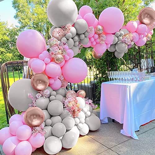 Kit de Guirnalda de Globos Rosas Y Grises para Fiesta Y Globos de Lámina de Oro Rosa 4d con Cinta Para Globos Y Gotitas Adhesivas para Compromiso, Navidad Y Decoración de Fiesta de Princes