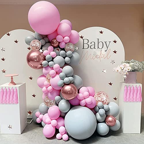 Kit de Guirnalda de Globos Rosas Y Grises para Fiesta Y Globos de Lámina de Oro Rosa 4d con Cinta Para Globos Y Gotitas Adhesivas para Compromiso, Navidad Y Decoración de Fiesta de Princes