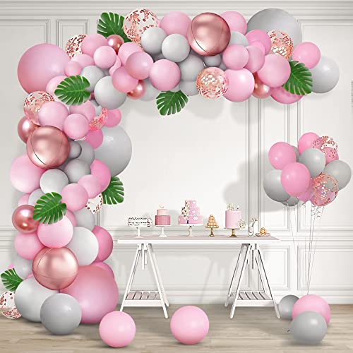 Kit de Guirnalda de Globos Rosas Y Grises para Fiesta Y Globos de Lámina de Oro Rosa 4d con Cinta Para Globos Y Gotitas Adhesivas para Compromiso, Navidad Y Decoración de Fiesta de Princes