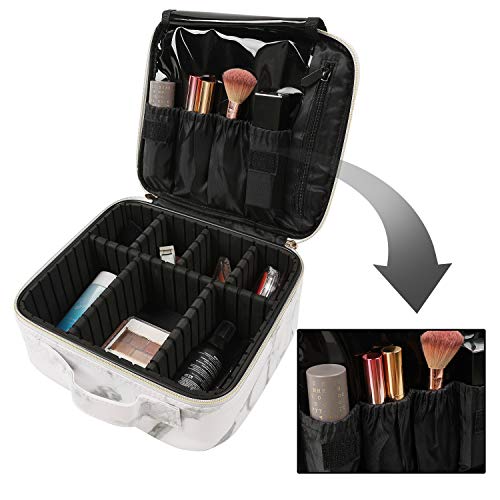 Kit de Maquillaje Neceser Make Up Bolso de Cosméticos Portable Organizador Maletín para Maquillaje Maleta de Makeup Profesional Cuero de la PU(Cuero de Mármol)