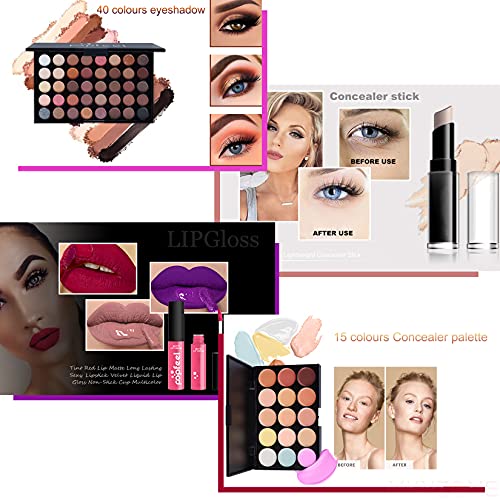 Kit de Maquillaje Profesional Completo, MKNZOME 24 piezas Set de Maquillaje Mujer con Estuches de Maquillaje Portátil Paletas de Sombras de Ojos Fundación barra de labios para Mujeres Niñas