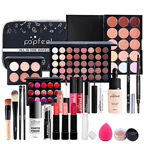 Kit de Maquillaje Profesional Completo, MKNZOME 24 piezas Set de Maquillaje Mujer con Estuches de Maquillaje Portátil Paletas de Sombras de Ojos Fundación barra de labios para Mujeres Niñas