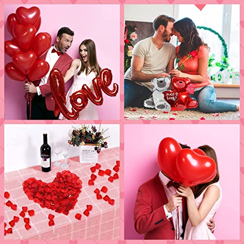 Kit Decoración Globos para el día San Valentín, Kit Romántico de Guirnalda Globos, Globos Corazón Rojo, Pétalos de Rosa, Globos de Confeti Rojo, Blanco y Rosa para el día de San Valentín, aniversario