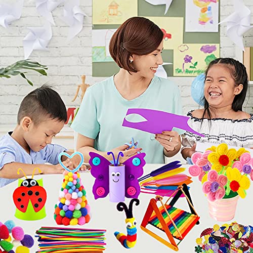 Kit Manualidades niños 1300+PCS, Pipe Cleaners Crafts Set,Juego de Manualidades,Limpiadores de Pipa Chenilla y Pompoms con Wiggle Eyes y Craft Sticks, Juego Creativo Regalo para Craft DIY Art Supplies