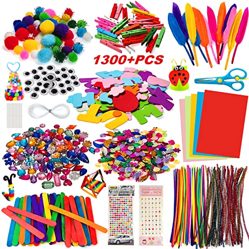 Kit Manualidades niños 1300+PCS, Pipe Cleaners Crafts Set,Juego de Manualidades,Limpiadores de Pipa Chenilla y Pompoms con Wiggle Eyes y Craft Sticks, Juego Creativo Regalo para Craft DIY Art Supplies