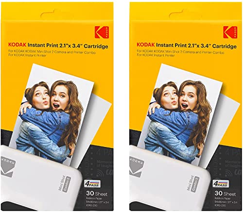 Kodak Icrg-260, Cartucho para Mini 2 Y Mini Shot 2, Recambio De Tinta Y Papel Fotográfico Todo En Uno, para Imprimir 60 Fotos, Tamaño 54X86Mm, Uso En Cámaras E Impresoras Instantáneas