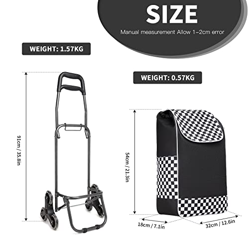 Kono Carro de la Compra Plegable con 6 Ruedas, Carrito de Compras para Subir Escaleras Resistente, Bolsa Impermeable de Poliéster, Capacidad de 31 litros (Negro)