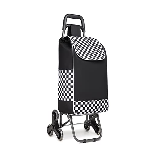 Kono Carro de la Compra Plegable con 6 Ruedas, Carrito de Compras para Subir Escaleras Resistente, Bolsa Impermeable de Poliéster, Capacidad de 31 litros (Negro)