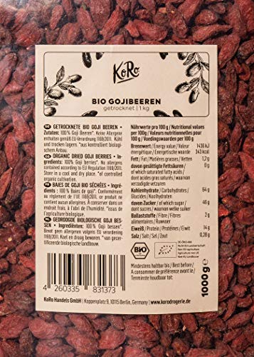 KoRo - Bayas de Goji Organicas 1 kg - Superfood sin aditivos y sin azúcar 100 % de fruta