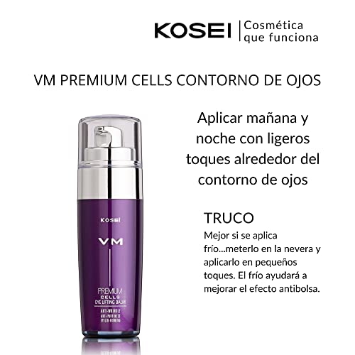 Kosei - VM Premium Cells - Contorno de Ojos - 30 ml - Tratamiento para Arrugas y Bolsas en los Ojos - Efecto Reafirmante - Mejora la Elasticidad - Mejora las Patas de Gallo - Sin Colorantes - Vegano