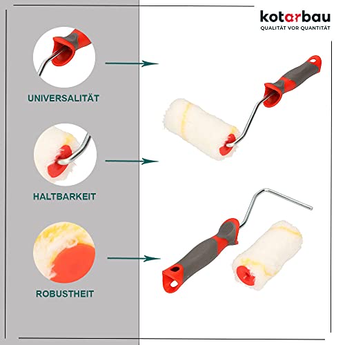 KOTARBAU® - Juego de 10 rodillos de colores (hilo amarillo de 100 mm, con mango de goma, cepillo de rodillo, rodillo para trabajos de pintura y renovación)