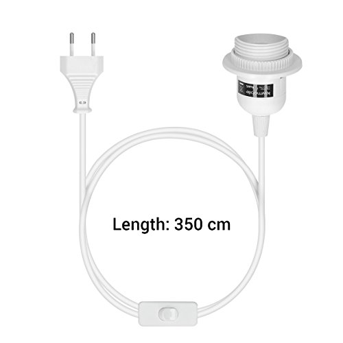 kwmobile 3x portalámparas E27 con arandela roscada y cable electrónico con interruptor - lámpara portalámpara y cable, 3,5m en blanco