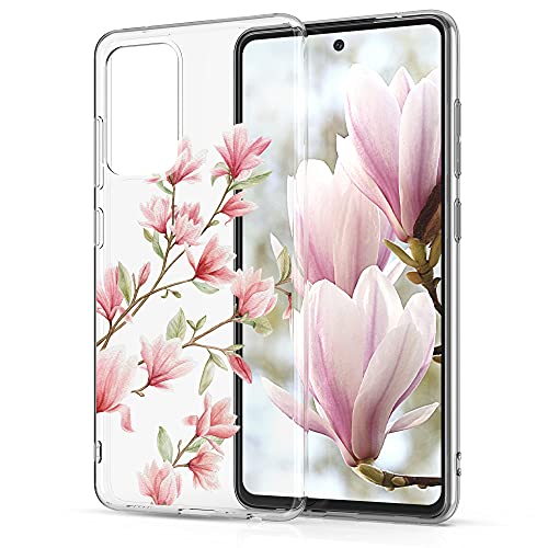 kwmobile Carcasa Compatible con Samsung Galaxy A52 / A52 5G / A52s 5G - Funda Silicona TPU Magnolias Rosa Claro/Blanco/Transparente