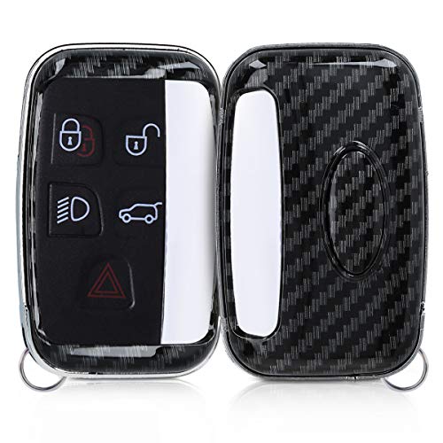 kwmobile Funda Compatible con Land Rover Jaguar Llave de Coche con Control Remoto de 5 Botones - Carcasa Dura para Llave de Coche Mando de Auto - de Carbono Negro