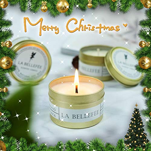 LA BELLEFÉE 4 Velas Perfumadas con Aroma de Limoncillo, Sal Marina Salvia, Lavanda Vainilla, Ámber Mediterraneo Aromanticas Decorativas Regalo para Cumpleaños Navidad