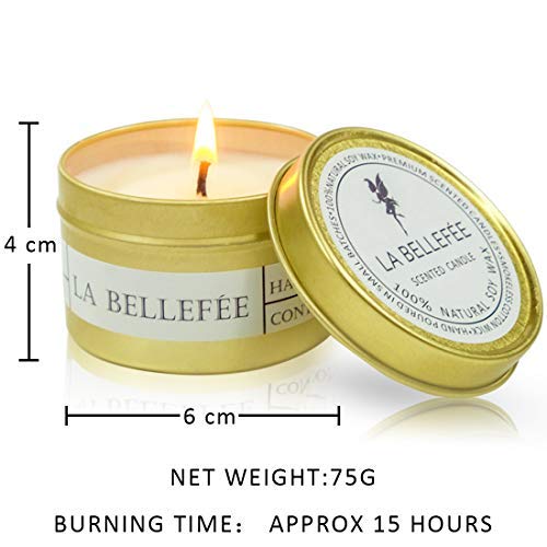 LA BELLEFÉE 4 Velas Perfumadas con Aroma de Limoncillo, Sal Marina Salvia, Lavanda Vainilla, Ámber Mediterraneo Aromanticas Decorativas Regalo para Cumpleaños Navidad