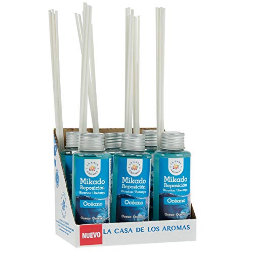 La Casa de los Aromas, Set 6 x 100ml Ambientadores Mikado Océano para Reposición con Varillas, Difusor Líquido de Aroma Océano, Perfume Duradero para el Hogar, Baño, Casa