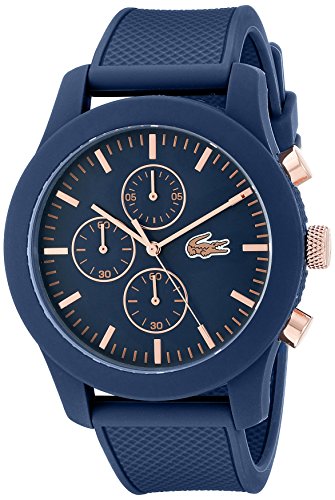 Lacoste 2010827 - Reloj analógico de pulsera para hombre, esfera con cronógrafo, correa de silicona,Azul(Azul/Rosa Oro)