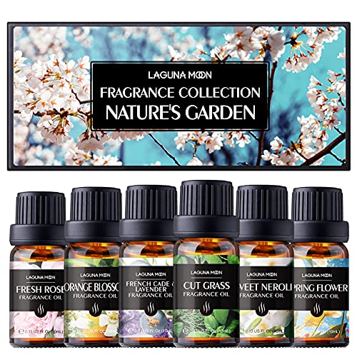 Lagunamoon Aceites de fragancia para difusor, vela y jabón de bricolaje, paquete de 6 aceites aromáticos de jardín de la naturaleza de 10 ml de cade francés y lavanda, flor de naranja, neroli dulce