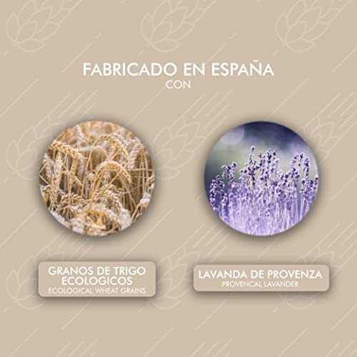 LAMARE Saco térmico de Semillas de Trigo y Lavanda 48 x 15 cm Funda Lavable 100% algodón - Cojín térmico para cervicales y cólicos para terapias en frío y Calor. Lavanda Estampado.