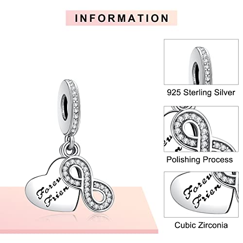 LaMenars Love Charm para pulseras Pandora 925 Silver colgante abalorios para mujeres collares regalo para el cumpleaños del día de la madre (C-Por siempre amigos)