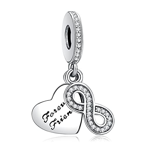 LaMenars Love Charm para pulseras Pandora 925 Silver colgante abalorios para mujeres collares regalo para el cumpleaños del día de la madre (C-Por siempre amigos)