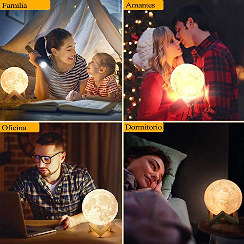 Lámpara de luna en 3D de 16 Colores LED Luz de Luna con 15 cm de Diámetro Lámpara de Noche Luna Llena con Control Remoto Carga Usb para Niños Bebé Dormitorio Café Bar Regalo de Fiesta Decoración