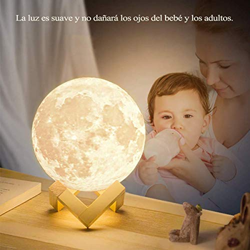 Lámpara de luna en 3D de 16 Colores LED Luz de Luna con 15 cm de Diámetro Lámpara de Noche Luna Llena con Control Remoto Carga Usb para Niños Bebé Dormitorio Café Bar Regalo de Fiesta Decoración