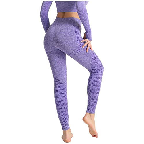 LAOSU Mallas deportivas para mujer, con cintura alta, sin costuras, con efecto push-up, anticelulitis, anticelulitis, pantalones ajustados, cintura alta, 11-morado, S