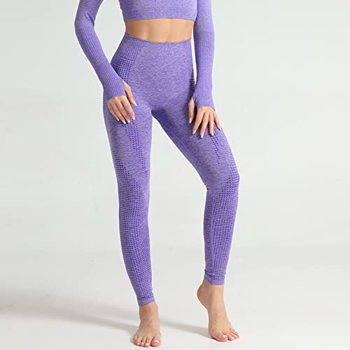 LAOSU Mallas deportivas para mujer, con cintura alta, sin costuras, con efecto push-up, anticelulitis, anticelulitis, pantalones ajustados, cintura alta, 11-morado, S