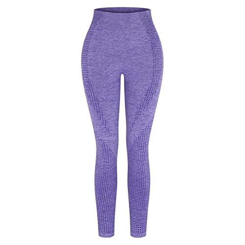 LAOSU Mallas deportivas para mujer, con cintura alta, sin costuras, con efecto push-up, anticelulitis, anticelulitis, pantalones ajustados, cintura alta, 11-morado, S