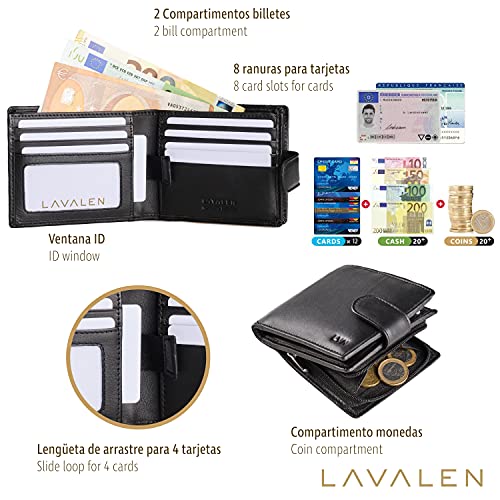 Lavalen® Cartera para Hombre RFID de Piel Auténtica Sistema antirrobo Tarjetero Cuero Monedero Hecho a Mano Cremallera Bolsillo Monedas Billetera Juvenil Perfecto para Regalo