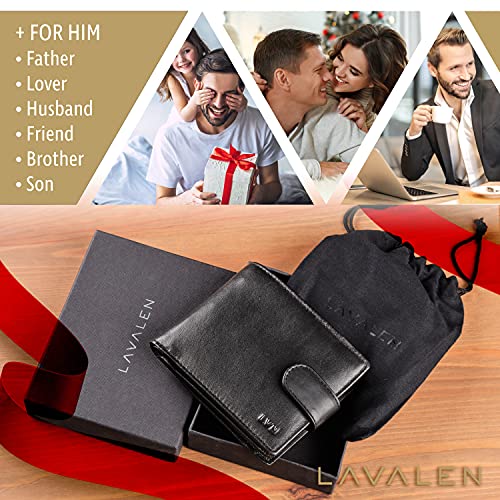 Lavalen® Cartera para Hombre RFID de Piel Auténtica Sistema antirrobo Tarjetero Cuero Monedero Hecho a Mano Cremallera Bolsillo Monedas Billetera Juvenil Perfecto para Regalo