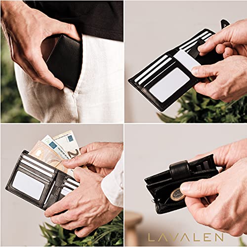 Lavalen® Cartera para Hombre RFID de Piel Auténtica Sistema antirrobo Tarjetero Cuero Monedero Hecho a Mano Cremallera Bolsillo Monedas Billetera Juvenil Perfecto para Regalo