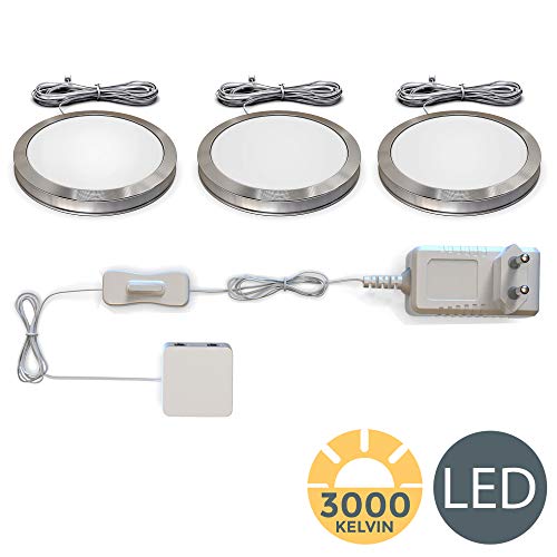 LED bajo luz de gabinete I Iluminación para Vitrinas I Pack de 3 I Set completo en total 6W I Blana cálida 3000K 510lm I Luz Mueble Cocina