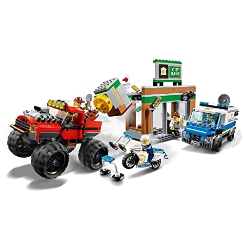 LEGO 60245 City Policía: Atraco del Monster Truck con Vehículos y Camiones, Juguete para Niños 5 Años con Banco y Bloque Magnético