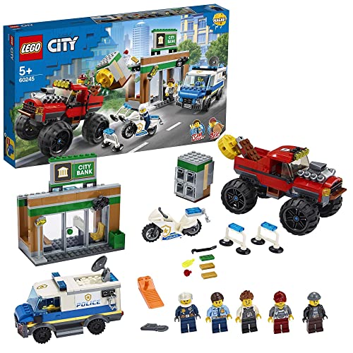 LEGO 60245 City Policía: Atraco del Monster Truck con Vehículos y Camiones, Juguete para Niños 5 Años con Banco y Bloque Magnético