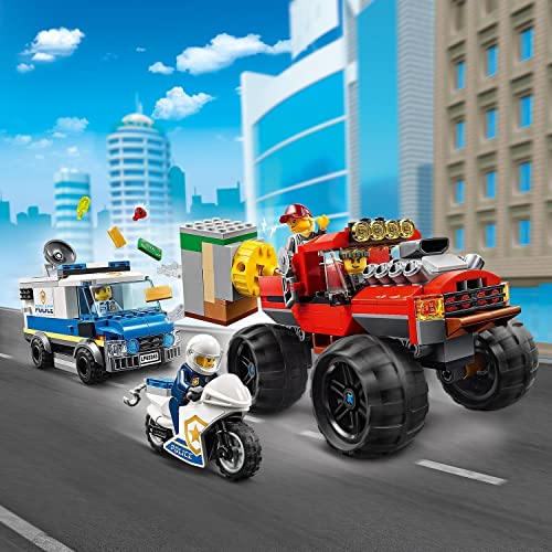 LEGO 60245 City Policía: Atraco del Monster Truck con Vehículos y Camiones, Juguete para Niños 5 Años con Banco y Bloque Magnético