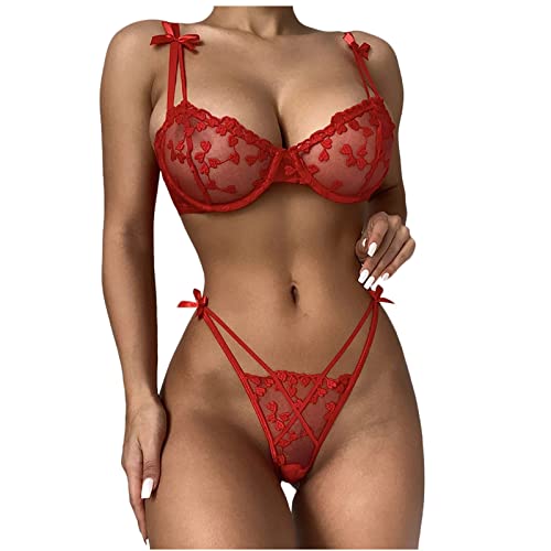 Lencería sexy de encaje con diseño de flor de encaje perspectivo para mujer, ropa interior de noche, de acero, anillo, pijama de pijama de encaje, de talla grande, rojo, XL