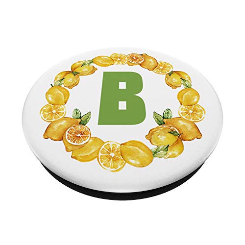 Letra de fruta de limón B Color verde amarillo blanco PopSockets PopGrip Intercambiable