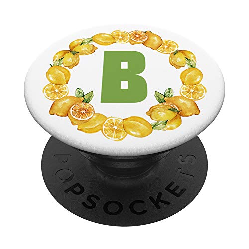 Letra de fruta de limón B Color verde amarillo blanco PopSockets PopGrip Intercambiable