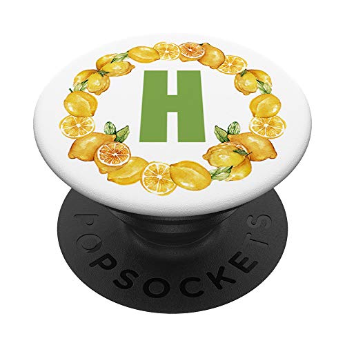 Letra de fruta de limón H Blanco Amarillo Verde Color PopSockets PopGrip Intercambiable