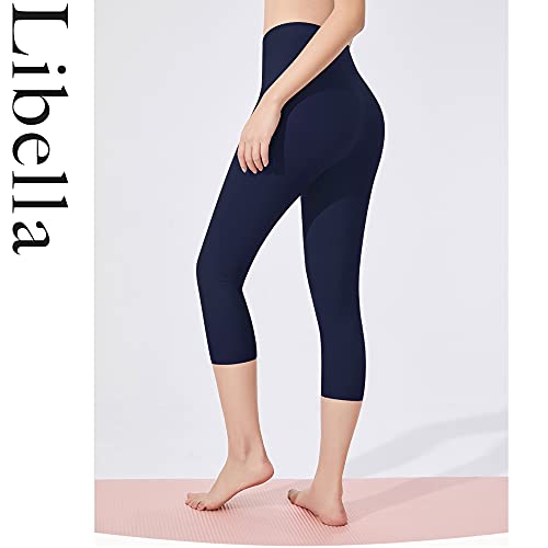 Libella 3 Piezas Mujer Leggins 3/4 Mallas Hecho de algodón Capri Pantalones Corto con Cintura Alta Multicolor Ajustado Mallas Deportivas 4161 Negro Vino Rojo Marienblau S