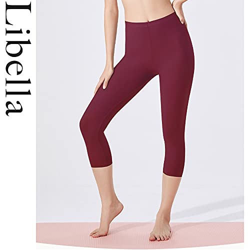 Libella 3 Piezas Mujer Leggins 3/4 Mallas Hecho de algodón Capri Pantalones Corto con Cintura Alta Multicolor Ajustado Mallas Deportivas 4161 Negro Vino Rojo Marienblau S