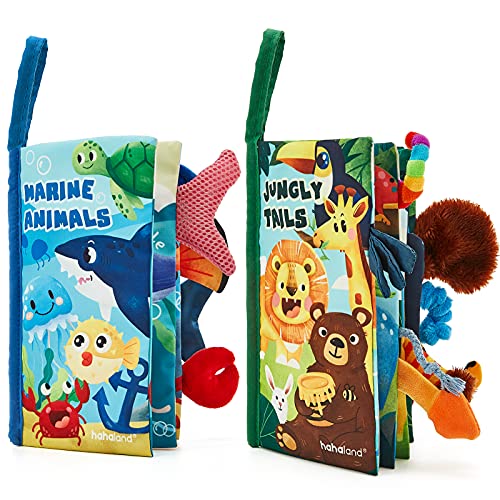 Libros Bebe Juguetes Bebes 0 3 6 12 18 Meses 2PCS Libros de Tela Blandos para Bebes Recien Nacido Niños Educativo Juguetes Niños 1 año, Animales Libro Sensorial Suave de Actividades para Bebé