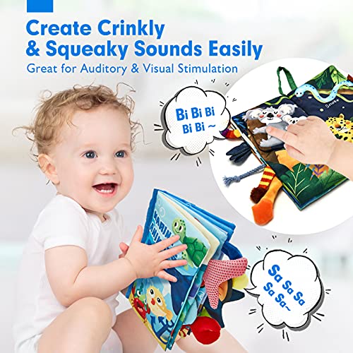 Libros Bebe Juguetes Bebes 0 3 6 12 18 Meses 2PCS Libros de Tela Blandos para Bebes Recien Nacido Niños Educativo Juguetes Niños 1 año, Animales Libro Sensorial Suave de Actividades para Bebé