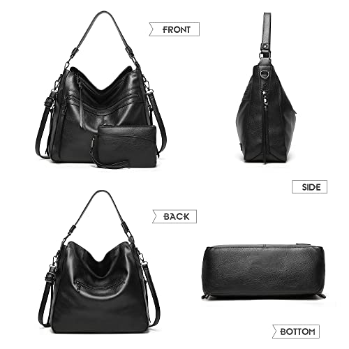 Lifetooler Set Bolsos Mujer Grande PU Cuero De Hombro Bolsos Tote Monedero Hobo Bolsos Regalos Para Mujer (X-negro)