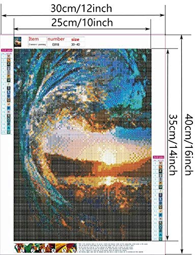 LIK DIY Pintura de Diamante 5D, 5D Diamond Painting Rhinestone Bordado de Punto de Cruz Lienzo Artes Manualidades Decoración de Pared del Hogar (Puesta de Sol de Ola Oceánica)