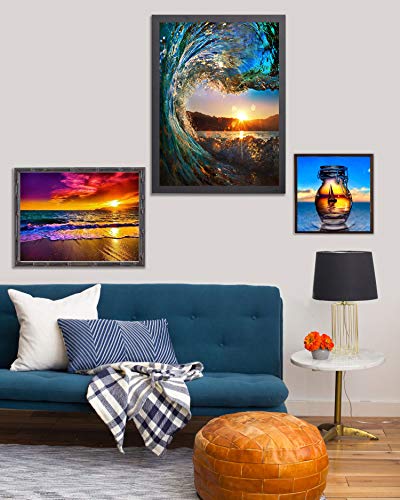 LIK DIY Pintura de Diamante 5D, 5D Diamond Painting Rhinestone Bordado de Punto de Cruz Lienzo Artes Manualidades Decoración de Pared del Hogar (Puesta de Sol de Ola Oceánica)